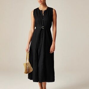 New J.Crew Size M Seamed Linen Dress with Removable Belt Black $248 CA671